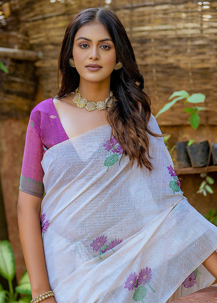 Purple Cotton Saree With Blouse Piece - Indian Silk House Agencies