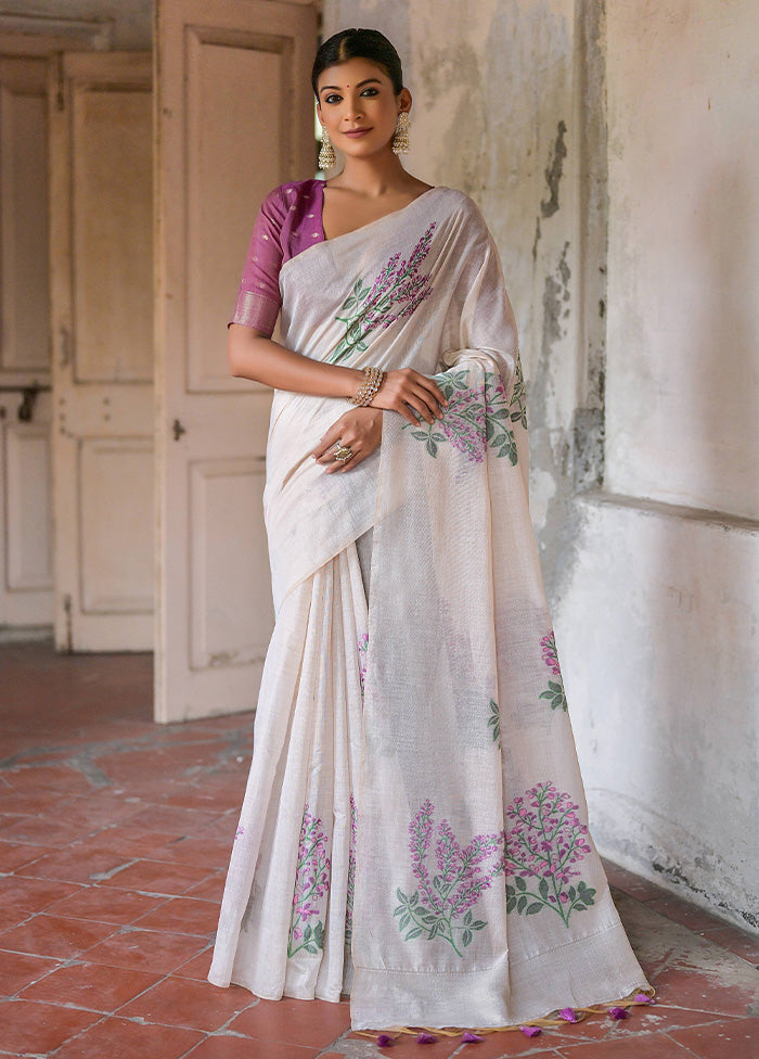 Purple Cotton Saree With Blouse Piece - Indian Silk House Agencies