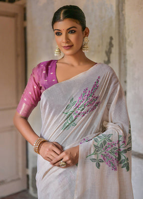 Purple Cotton Saree With Blouse Piece - Indian Silk House Agencies