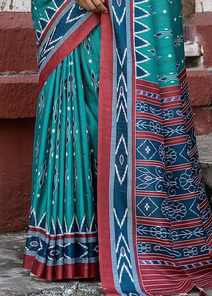 Teal Cotton Saree With Blouse Piece - Indian Silk House Agencies