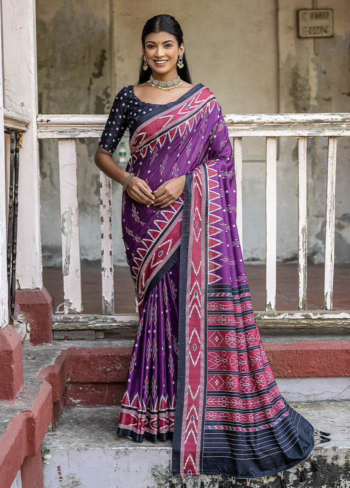 Purple Cotton Saree With Blouse Piece - Indian Silk House Agencies