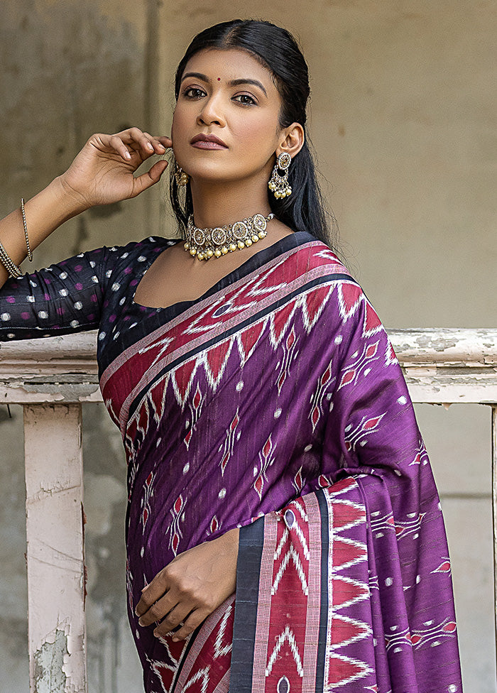 Purple Cotton Saree With Blouse Piece - Indian Silk House Agencies