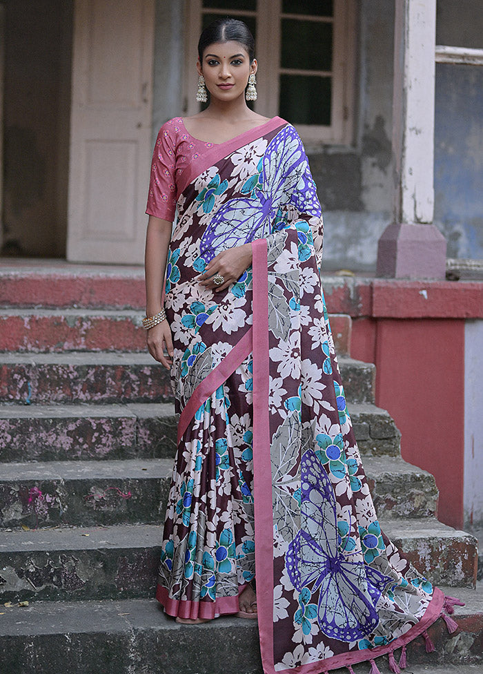 Coffee Cotton Saree With Blouse Piece - Indian Silk House Agencies