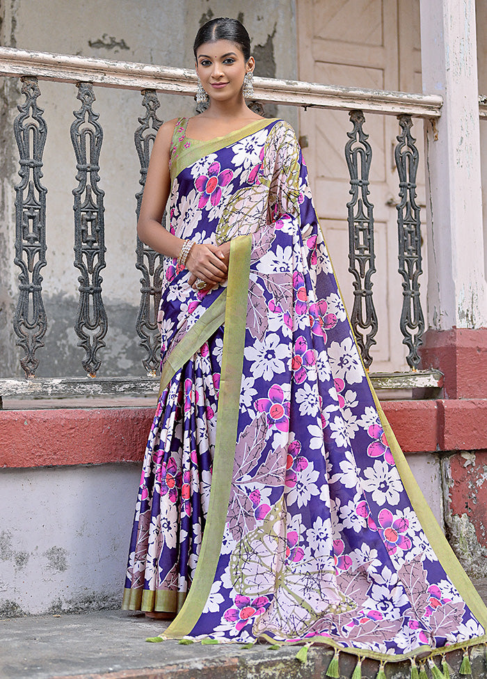 Purple Cotton Saree With Blouse Piece - Indian Silk House Agencies