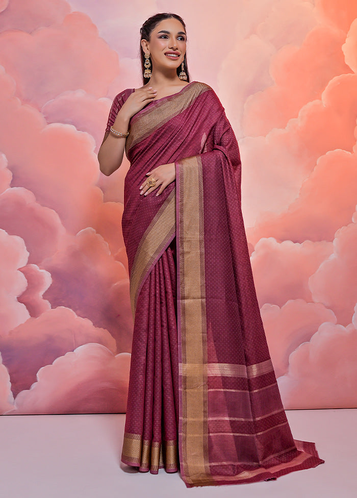 Maroon Cotton Saree With Blouse Piece - Indian Silk House Agencies