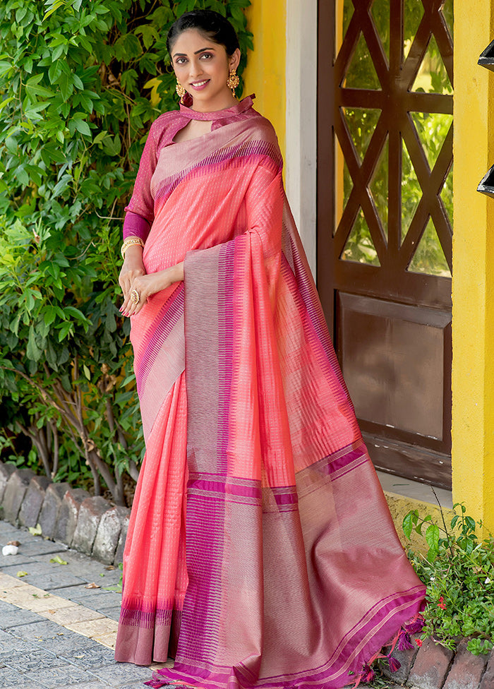 Pink Spun Silk Saree With Blouse Piece - Indian Silk House Agencies