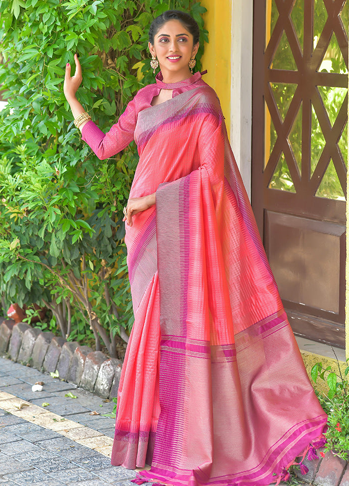 Pink Spun Silk Saree With Blouse Piece - Indian Silk House Agencies