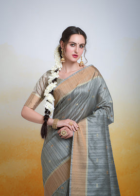 Grey Cotton Saree With Blouse Piece - Indian Silk House Agencies