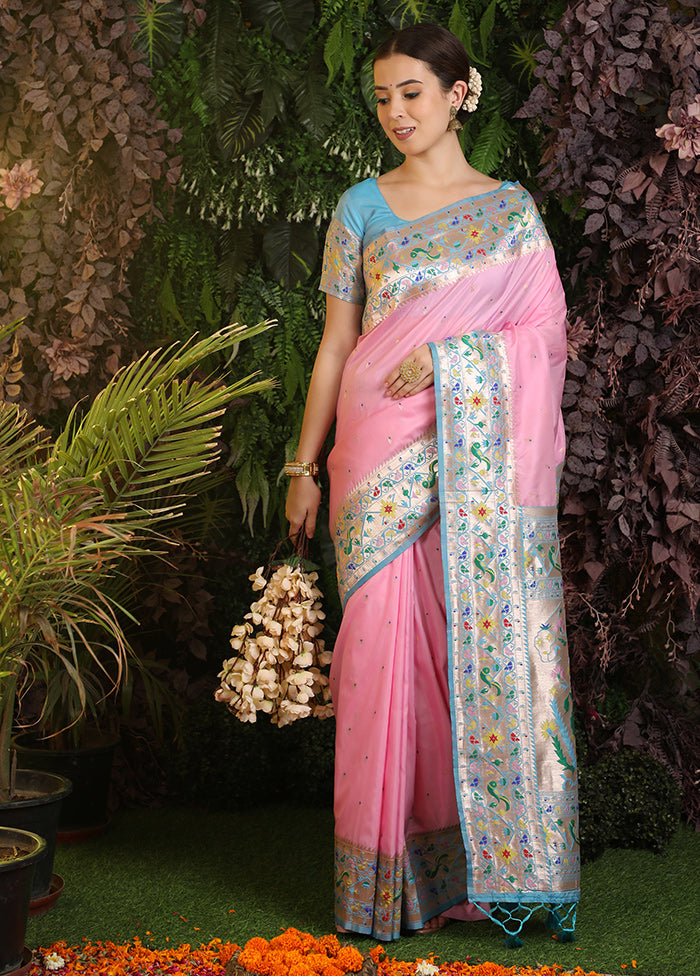 Baby Pink Spun Silk Saree With Blouse Piece - Indian Silk House Agencies