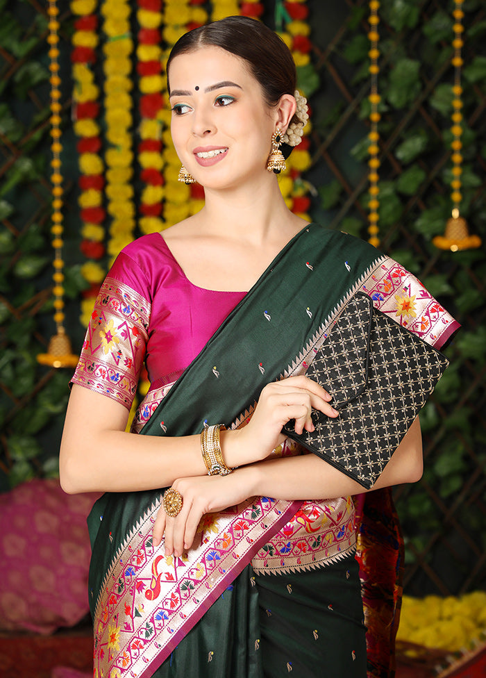Bottle Green Spun Silk Saree With Blouse Piece - Indian Silk House Agencies