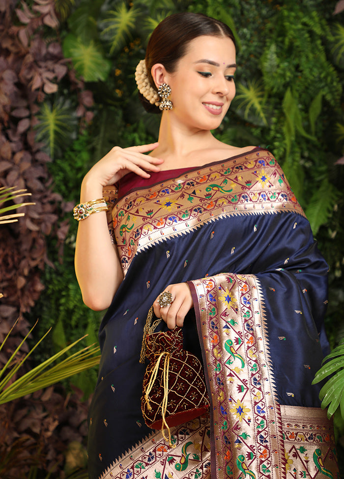 Navy Blue Spun Silk Saree With Blouse Piece - Indian Silk House Agencies