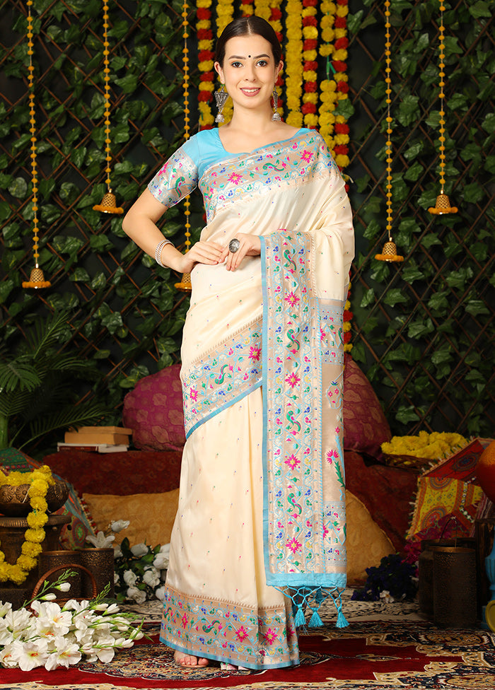 Off White Spun Silk Saree With Blouse Piece - Indian Silk House Agencies