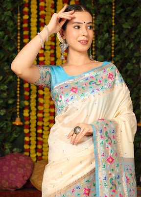 Off White Spun Silk Saree With Blouse Piece - Indian Silk House Agencies