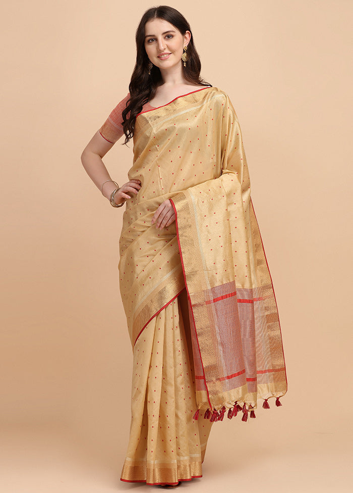 Beige Tussar Silk Saree With Blouse Piece - Indian Silk House Agencies