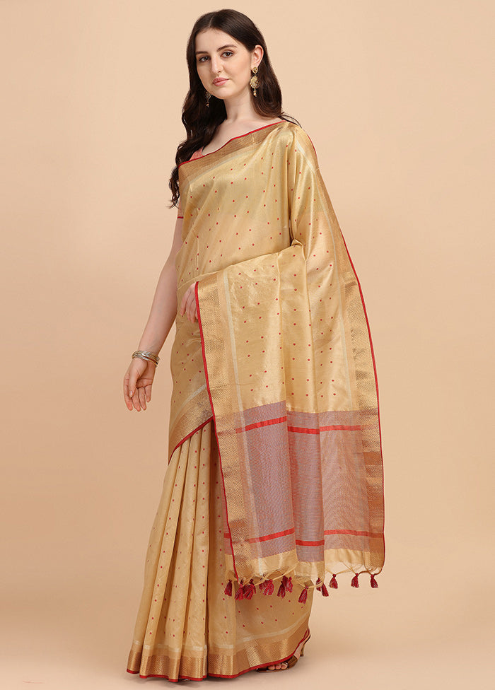 Beige Tussar Silk Saree With Blouse Piece - Indian Silk House Agencies