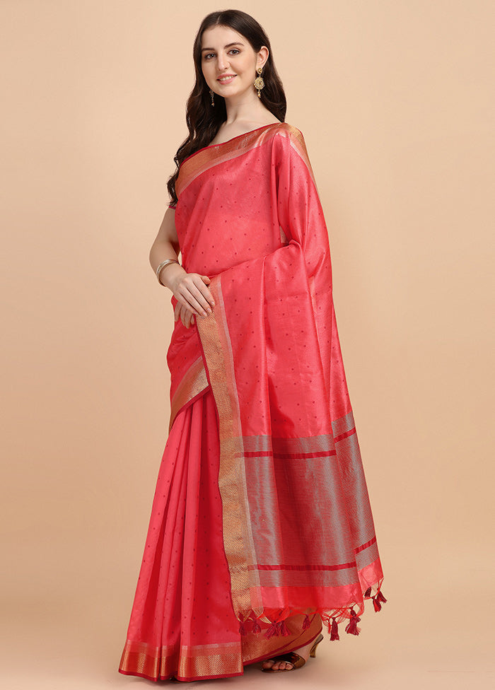 Pink Tussar Silk Saree With Blouse Piece - Indian Silk House Agencies