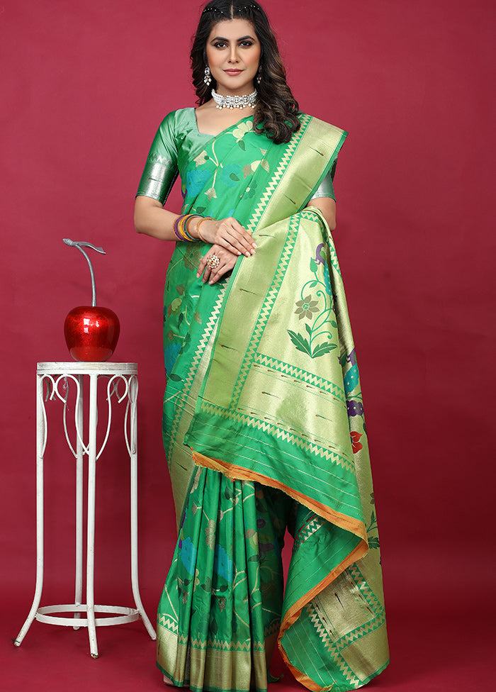 Sea Green Spun Silk Saree With Blouse Piece - Indian Silk House Agencies