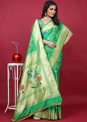 Sea Green Spun Silk Saree With Blouse Piece - Indian Silk House Agencies