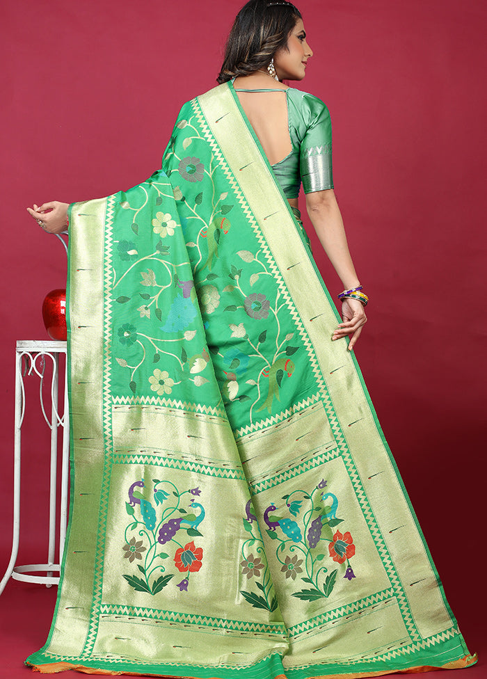 Sea Green Spun Silk Saree With Blouse Piece - Indian Silk House Agencies