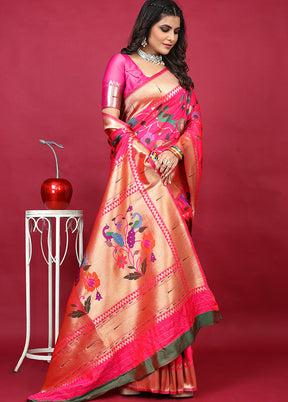 Pink Spun Silk Saree With Blouse Piece - Indian Silk House Agencies