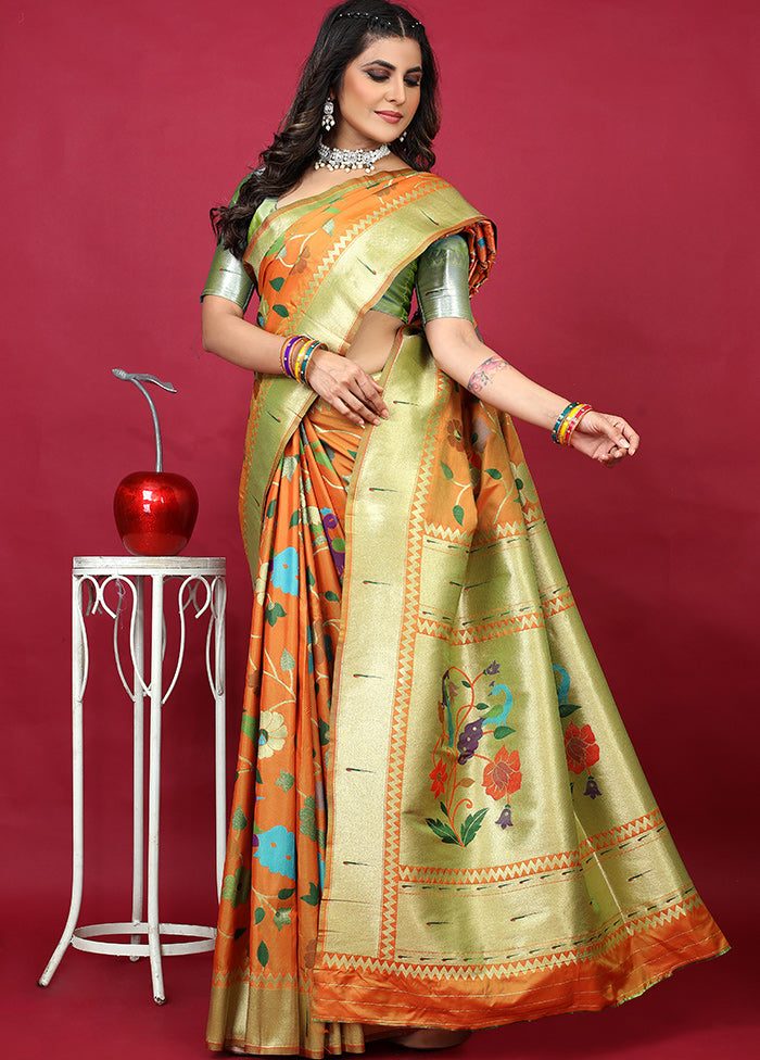 Orange Spun Silk Saree With Blouse Piece - Indian Silk House Agencies