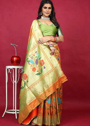 Orange Spun Silk Saree With Blouse Piece - Indian Silk House Agencies