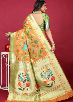 Orange Spun Silk Saree With Blouse Piece - Indian Silk House Agencies