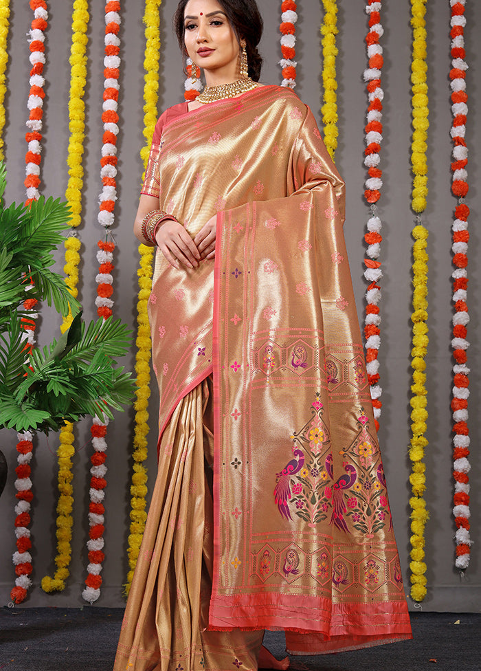 Peach Spun Silk Saree With Blouse Piece - Indian Silk House Agencies