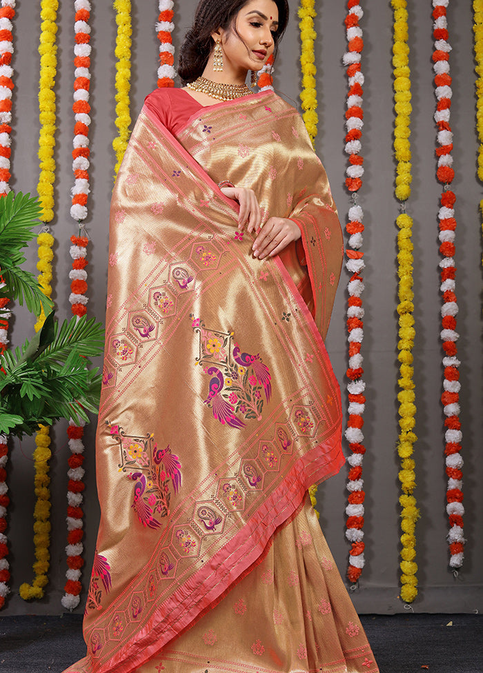 Peach Spun Silk Saree With Blouse Piece - Indian Silk House Agencies