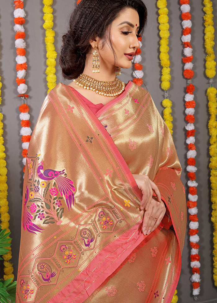 Peach Spun Silk Saree With Blouse Piece - Indian Silk House Agencies