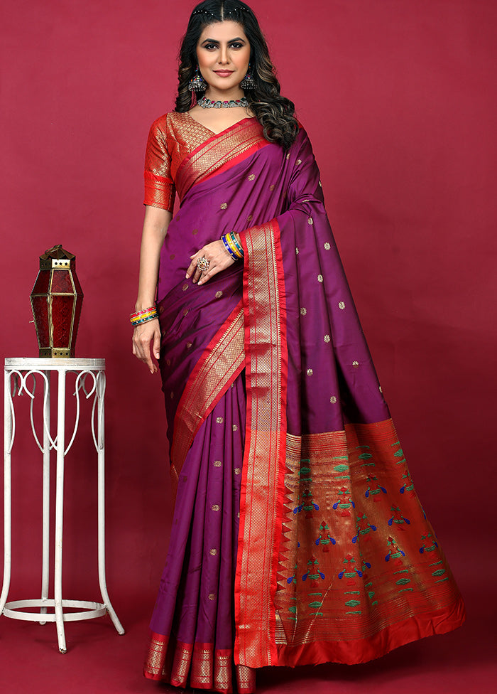 Purple Spun Silk Saree With Blouse Piece - Indian Silk House Agencies