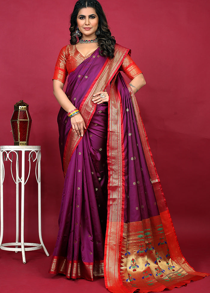 Purple Spun Silk Saree With Blouse Piece - Indian Silk House Agencies