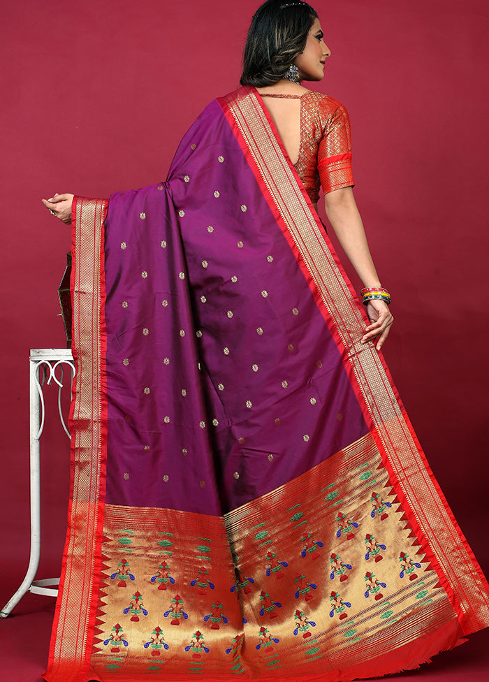 Purple Spun Silk Saree With Blouse Piece - Indian Silk House Agencies