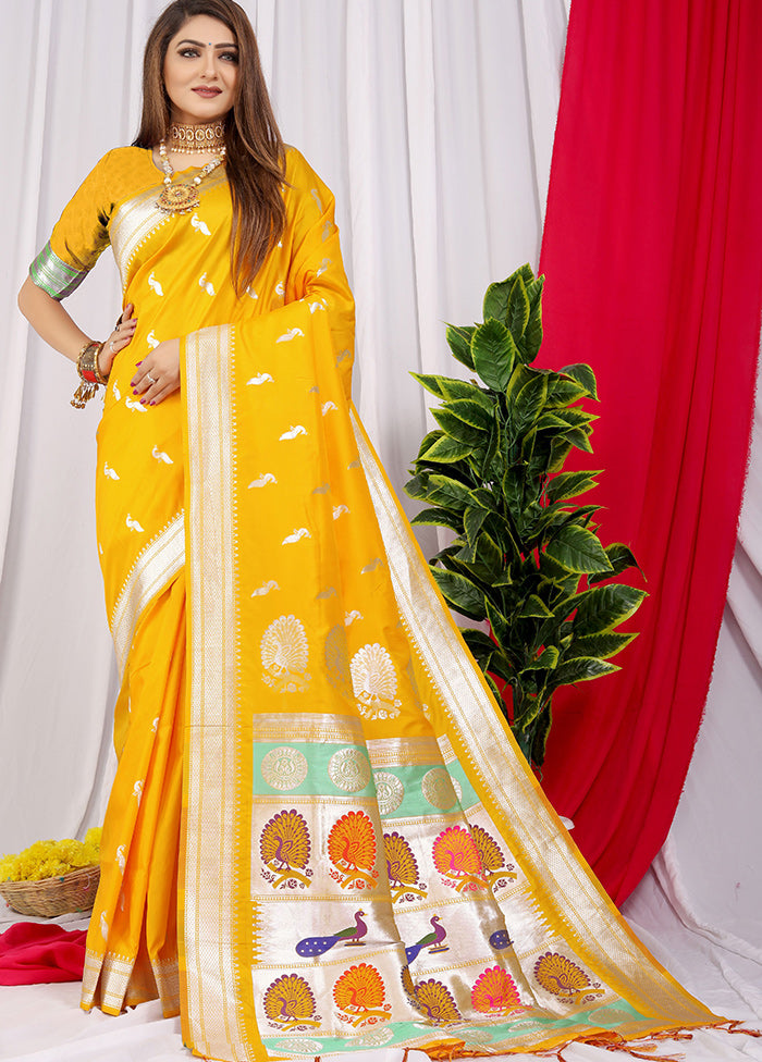 Yellow Spun Silk Saree With Blouse Piece - Indian Silk House Agencies