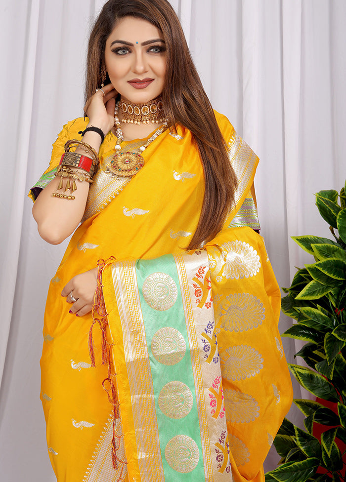 Yellow Spun Silk Saree With Blouse Piece - Indian Silk House Agencies