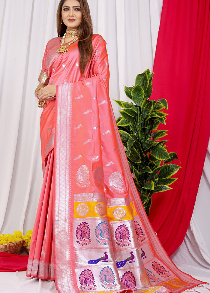 Peach Spun Silk Saree With Blouse Piece - Indian Silk House Agencies