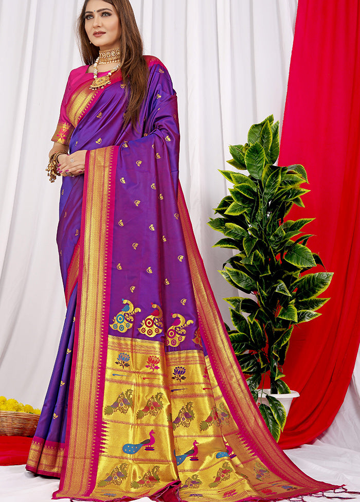 Purple Spun Silk Saree With Blouse Piece - Indian Silk House Agencies