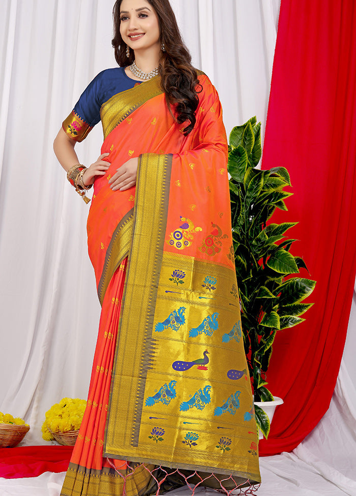 Orange Spun Silk Saree With Blouse Piece - Indian Silk House Agencies