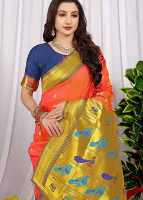 Orange Spun Silk Saree With Blouse Piece - Indian Silk House Agencies