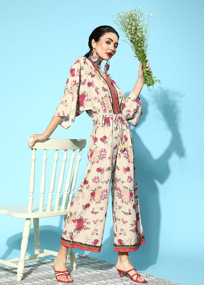 Beige Readymade Polyester Jumpsuit - Indian Silk House Agencies