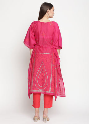 2 Pc Pink Readymade Chanderi Kaftaan Set - Indian Silk House Agencies