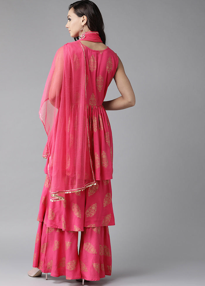 3 Pc Pink Readymade Viscose Suit Set - Indian Silk House Agencies