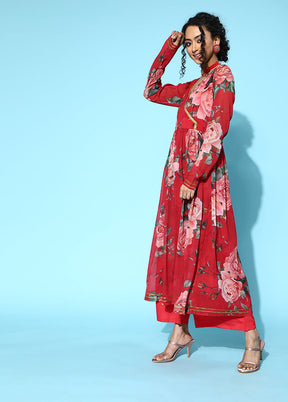 2 Pc Red Readymade Georgette Kurti Set - Indian Silk House Agencies
