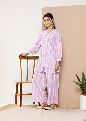 2 Pc Lavender Readymade Polyester Coord Set - Indian Silk House Agencies