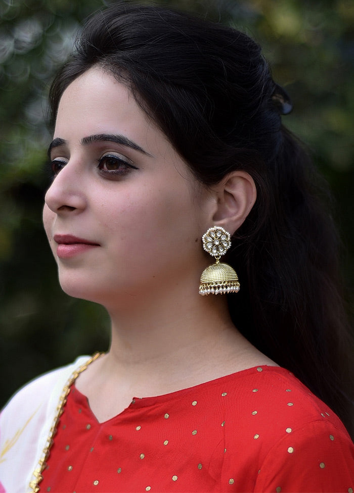 Gold Toned Stone Studded Earrings - Indian Silk House Agencies