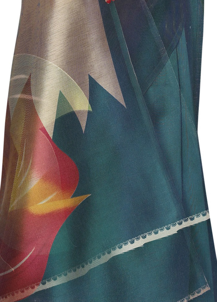 Teal Spun Silk Woven Saree With Blouse Piece - Indian Silk House Agencies