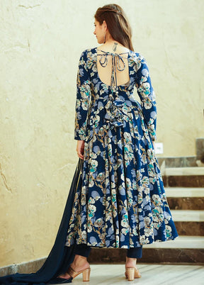 3 Pc Blue Readymade Silk Suit Set - Indian Silk House Agencies