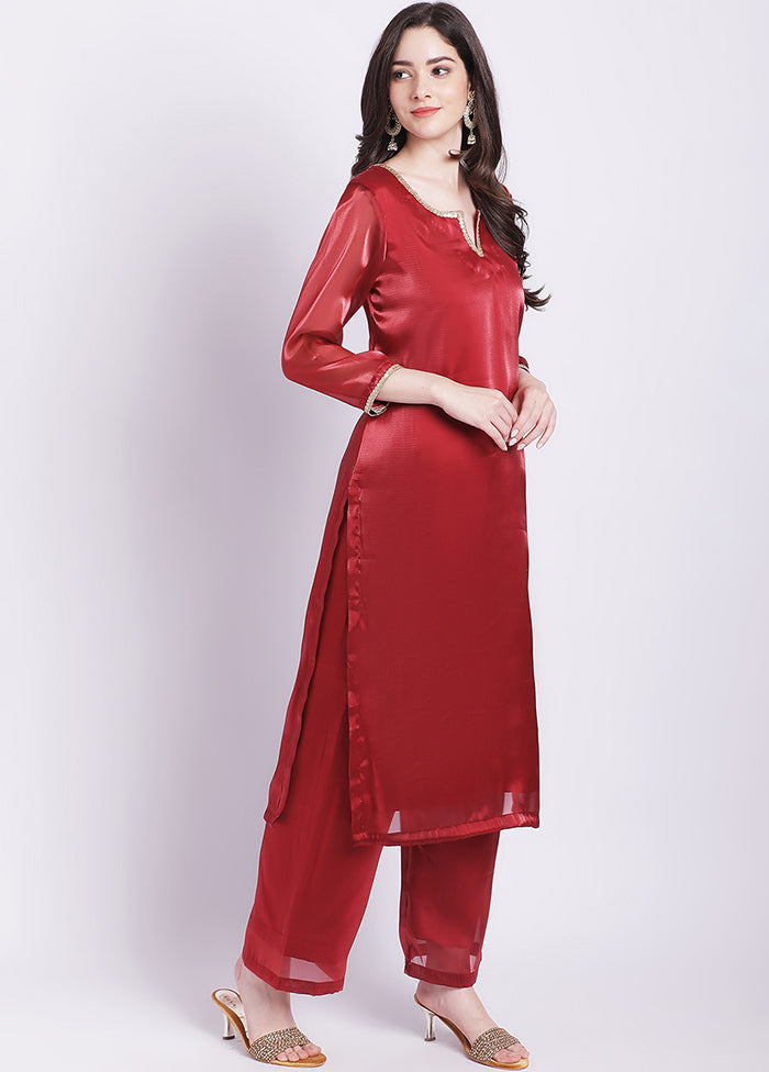 2 Pc Maroon Readymade Net Kurti Set - Indian Silk House Agencies