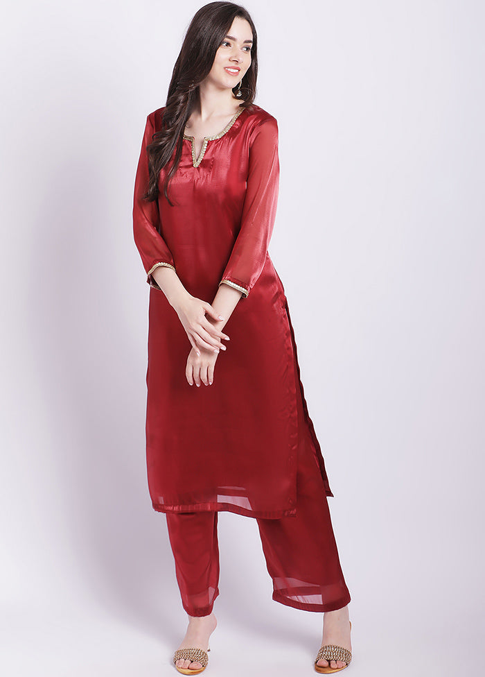 2 Pc Maroon Readymade Net Kurti Set - Indian Silk House Agencies