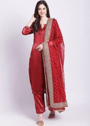 3 Pc Maroon Readymade Net Suit Set - Indian Silk House Agencies